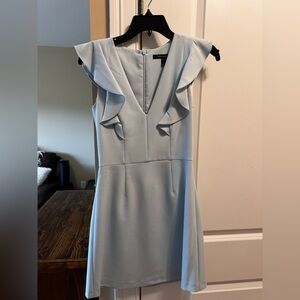 French Connection Blue Ruffled Sheath Midi Dress